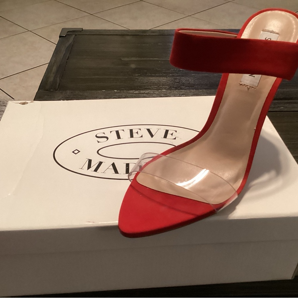 Steve Madden;red and clear ;brand new in the box size 10